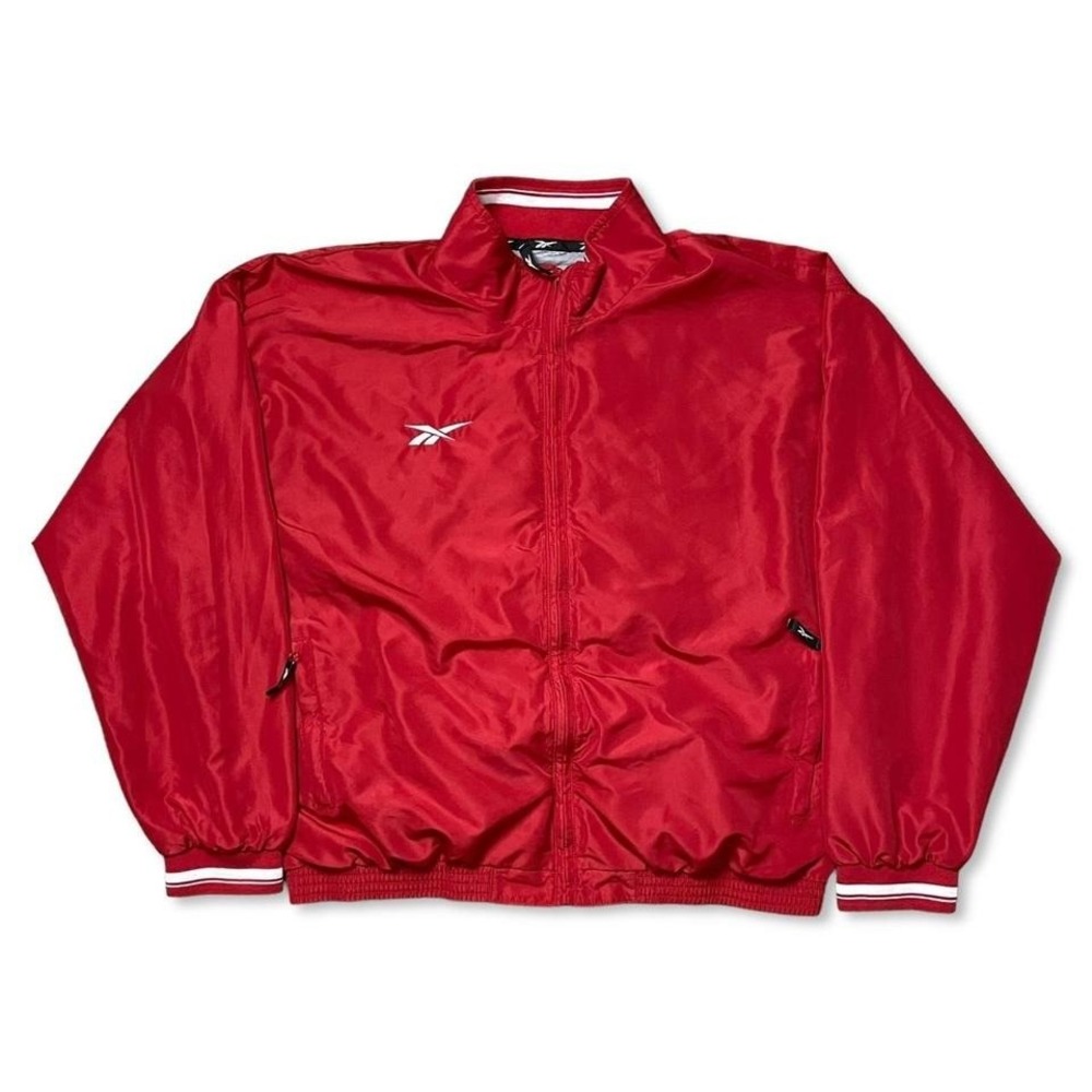 Vintage Reebok Red and White Lightweight Zip-Up Athletic Jacket Size XXL